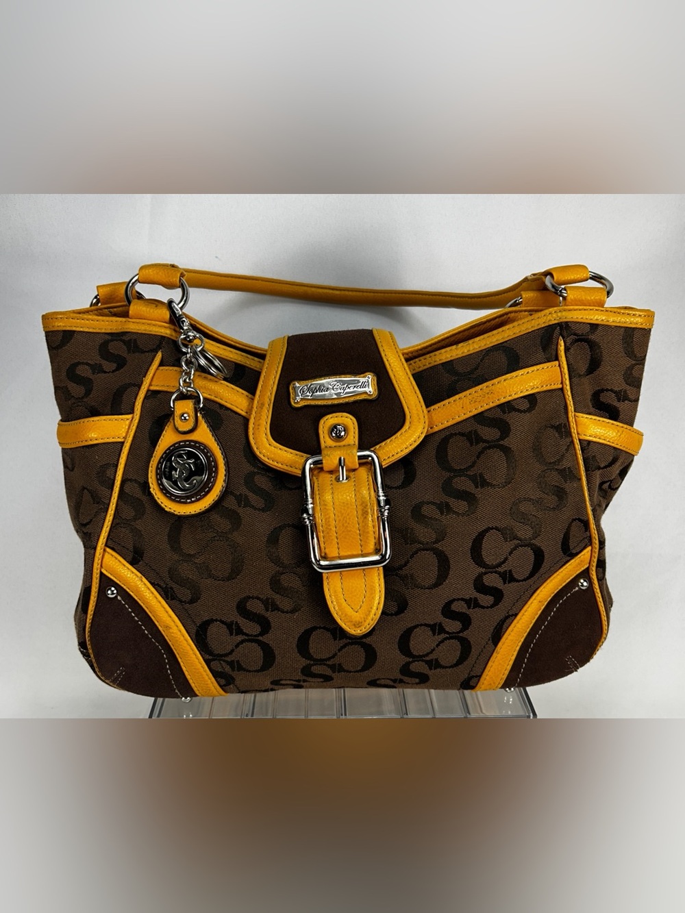 Sophia Caperelli Brown & Yellow Logo Shoulder Bag